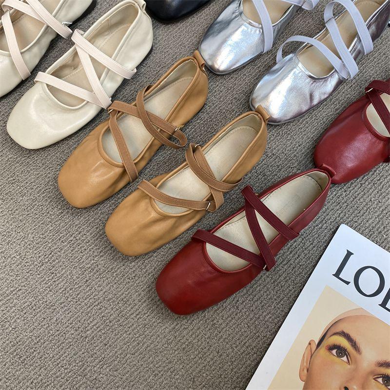 2025 new spring temperament ballet shoes square head shallow mouth single shoes women's flat Mary Jane women's shoes Doudou shoes