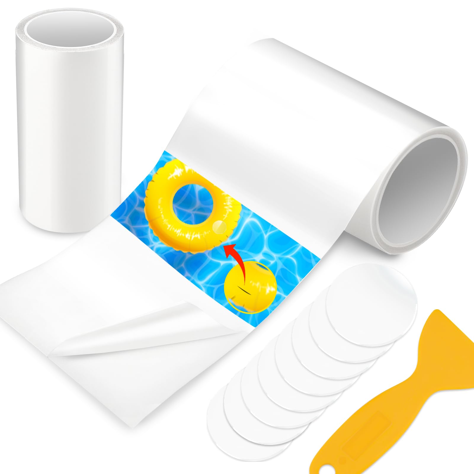 

2 рулона водонепроницаемой прочной ремонтной воды виниловой ленты для ремонта бассейна 2 рулона ленты x 8 круглых лент прозрачный ТПУ супер высокоустойчивый к солнечному свету