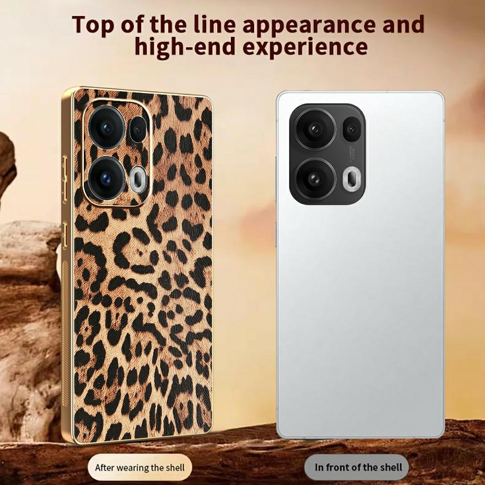 For Oppo Reno13 Pro 5G Case Leopard Print PU Leather Coated PC+TPU Electroplating Phone Cover