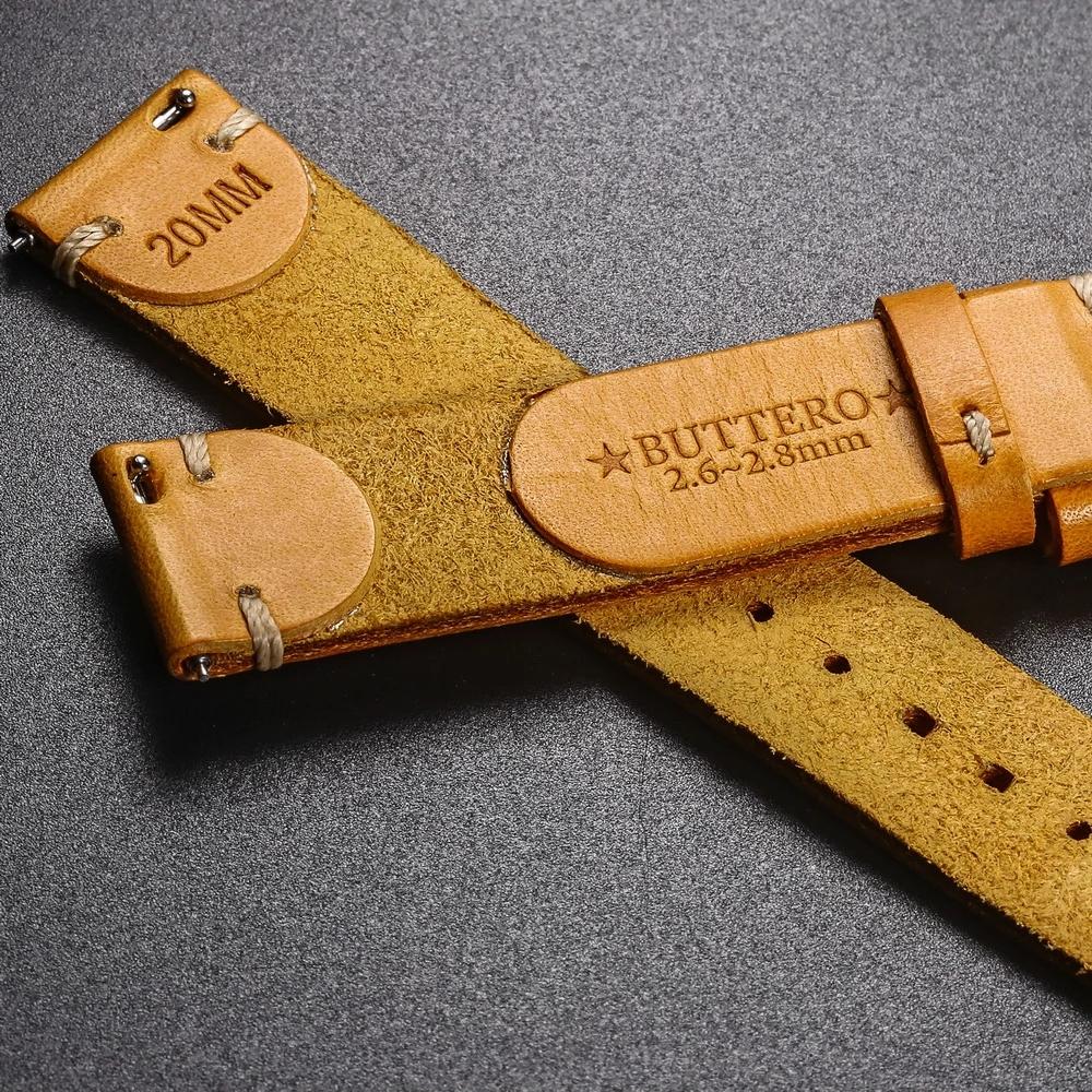 HEMSUT Kožené řemínky na hodinky pro muže Italský Buttero Ručně vyráběný řemínek na hodinky Rychloupínací Vintage náhradní pásek 18mm 20mm 22mm