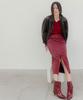 Memua Velouté Leather Long Midi Skirt (Red)