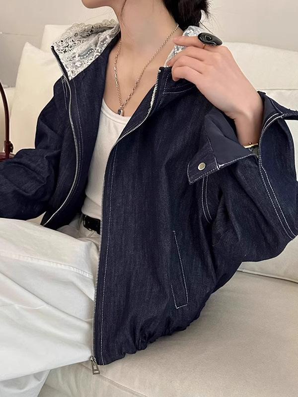 2025 Europäische Frühlings-Denimjacke mit Kapuze für Damen - Lockere Passform, Trendiges Design