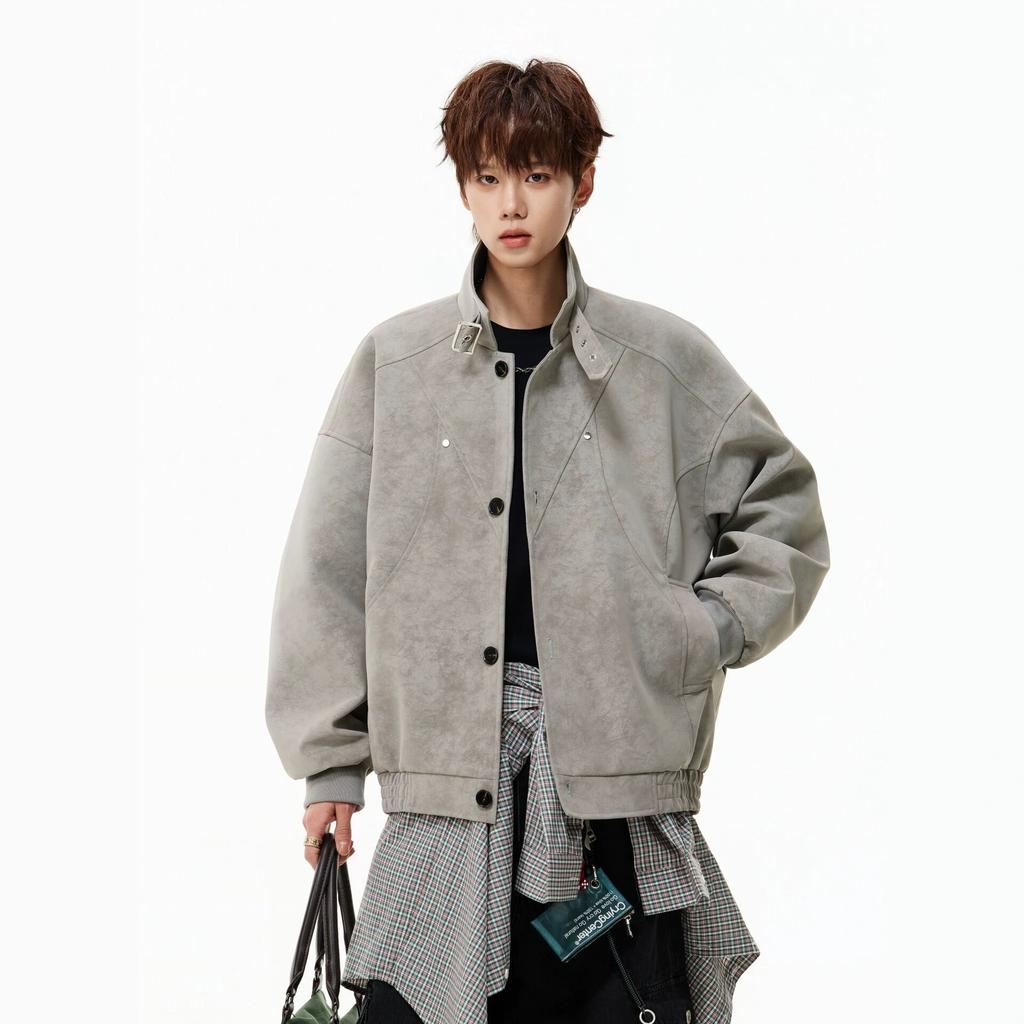 New pu leather feeling ruffian handsome autumn and winter jacket men's locomotive high street American leather jacket trendy brand versatile