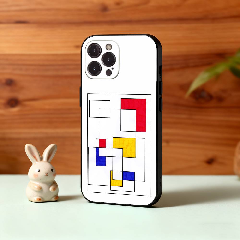 Mondrian-Bauhaus Abstract Shapes Phone Case For iPhone17,16,15,14,13,12,Plus,Pro Max, 5G Others Soft Black Cover