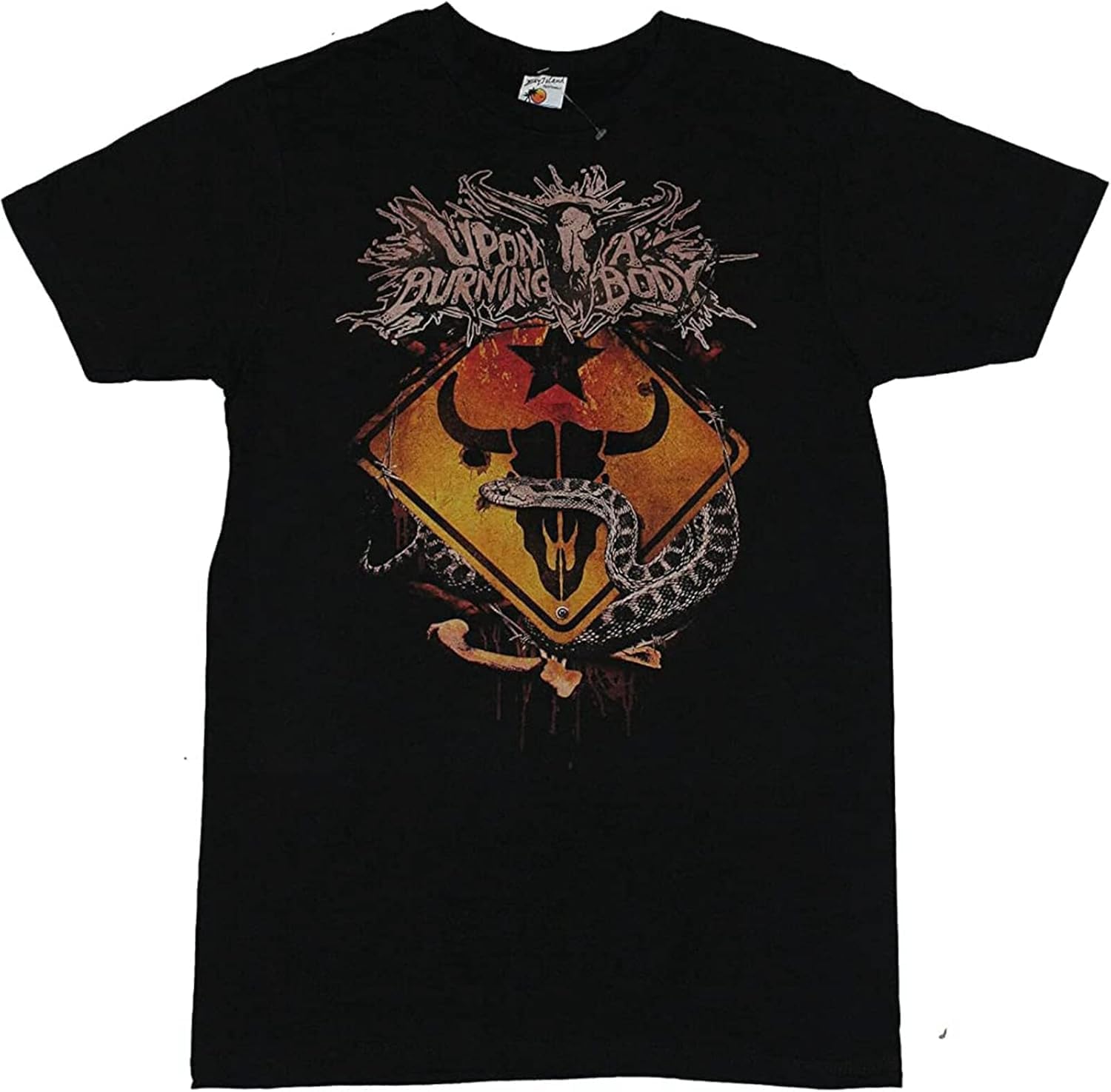 Upon A Burning Body Rattlesnake Road Sign Black T-Shirt Printed Tee Graphic Top for Men Shirt XS чёрный