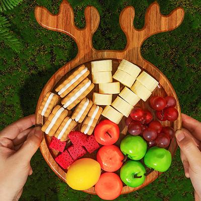 Appetizer Platter Decorative Christmas Tray with Antler Handle Breaded Steak Dinner Plate Charcuterie Board Kitchen Supplies