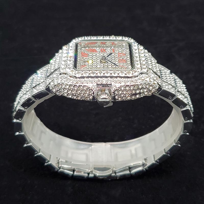 Luxury Diamond Watches for Women Fashion Silver Iced Out Square Wristwatch High Quality Bling Party Jewelry Clock Wedding Gift
