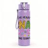 1PC Cnas Long Term Care Heart Floral 750ml Color Plastic Sports Water Bottle Leakproof Flip Straw Lid Suitable for Sports Office Home Use