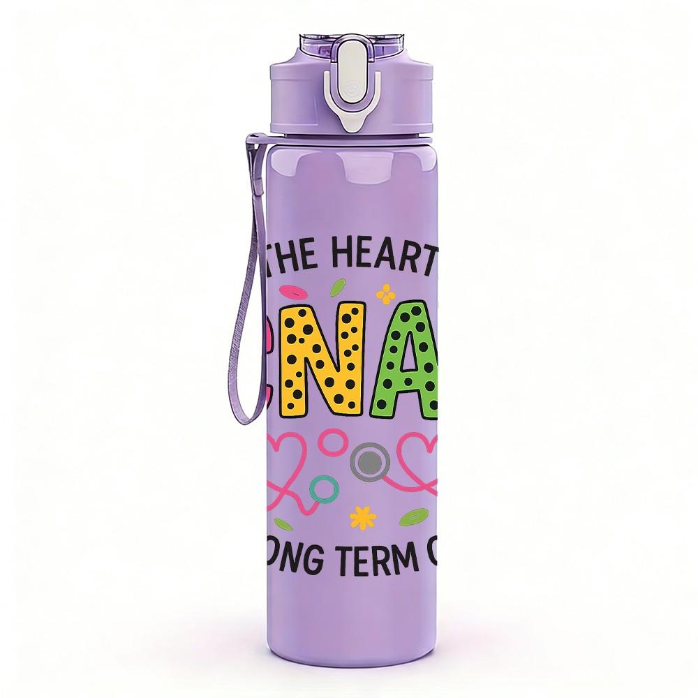 1PC Cnas Long Term Care Heart Floral 750ml Color Plastic Sports Water Bottle Leakproof Flip Straw Lid Suitable for Sports Office Home Use