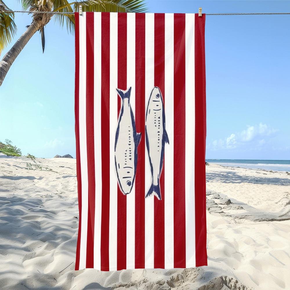 Pink Stripe Italian La Dolce Vita Lobster Lemon Super Absorbent Microfiber Beach Towel Mediterranean Holiday Pool Towel