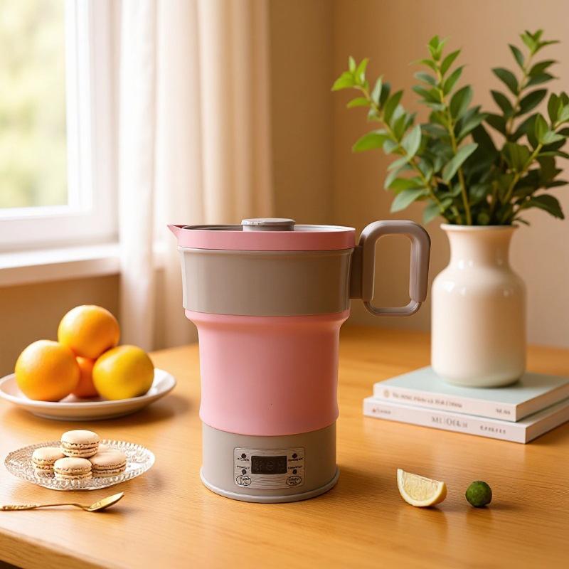 Portable Folding Silicone Electric Kettle with Touch Control and Global Voltage Adapter (110V-220V)