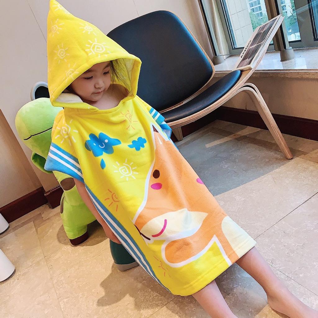 Large Cute Kids Hooded Bath Towel Cloak Cartoon Print Boys Girls Bathroom Beach Can Wear Super Absorbent Child Sunscreen Shawel