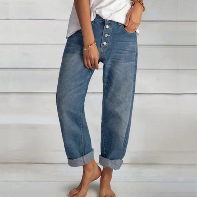 European & American Exclusive New Slimming Denim Straight Pants for Women. Casual, Versatile, and Stylish. S синий