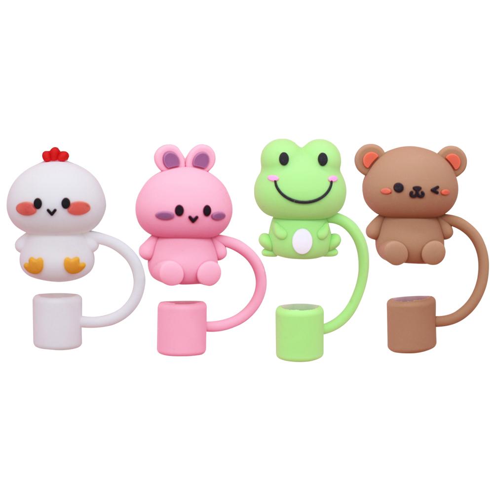 Animals Straw Cover Cap Spill Stopper 10mm Silicone Straw Toppers For Stanley Cup Accessories Water Bottle Dust-Proof Straw Tips