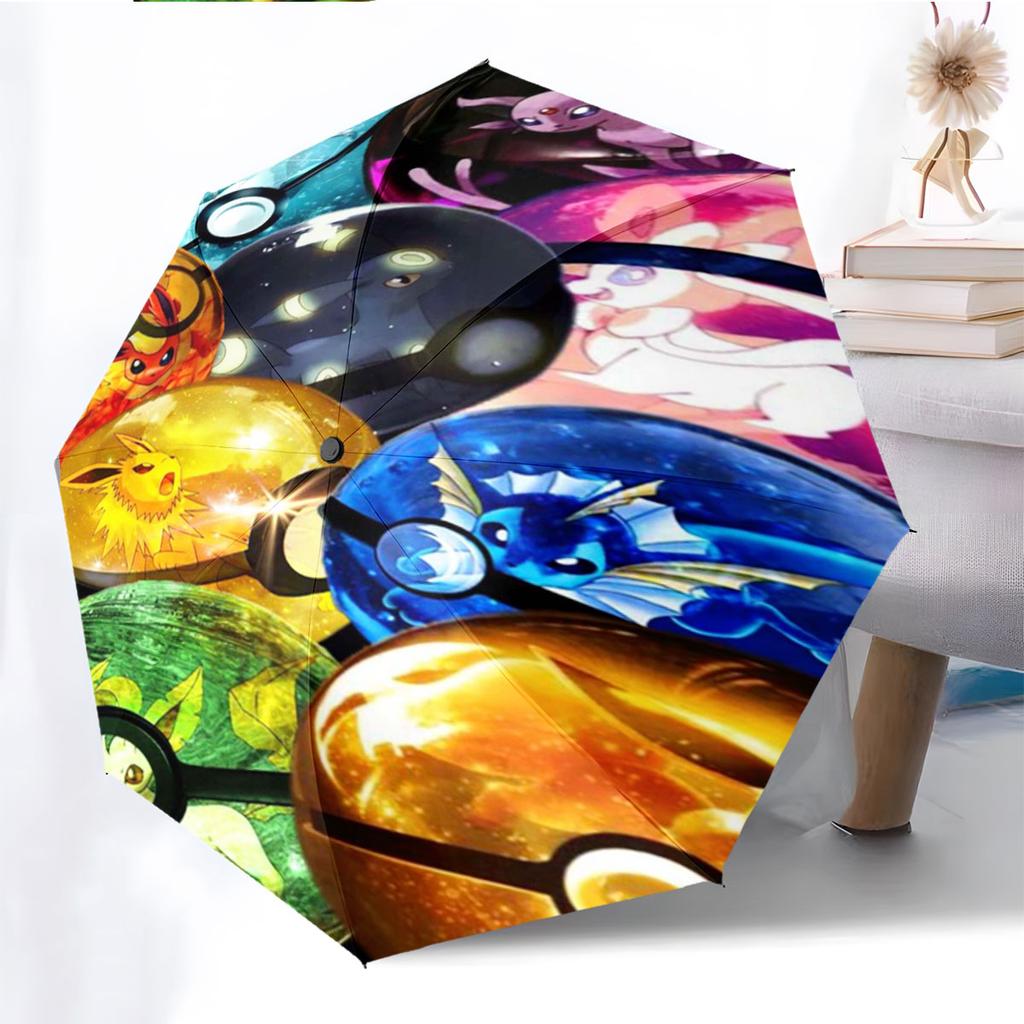 Kawaii Eevee Pattern Umbrella Lightweight Folding Windproof Umbrella Anime Pokemon Fans Daily Outdoor Use