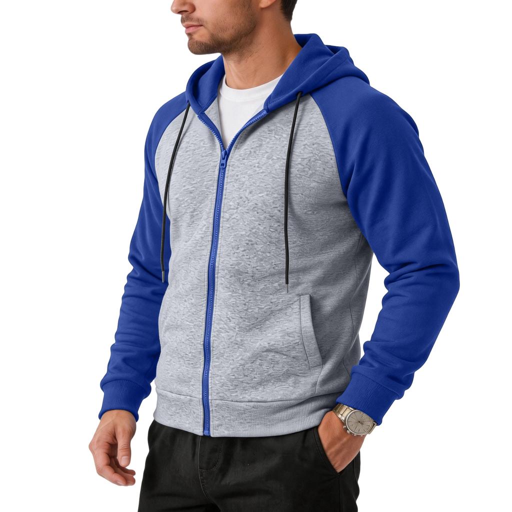 Men's Casual Color Block Zip-Up Hoodie