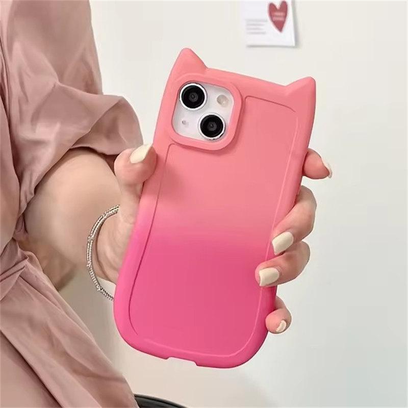 

Стильный чехол с милыми кошачьими ушками и градиентом для iPhone 15 14 13 12 11 Pro Max XS X XR 7 8 Plus, мягкая матовая силиконовая задняя крышка iPhone 11 Pro розовый
