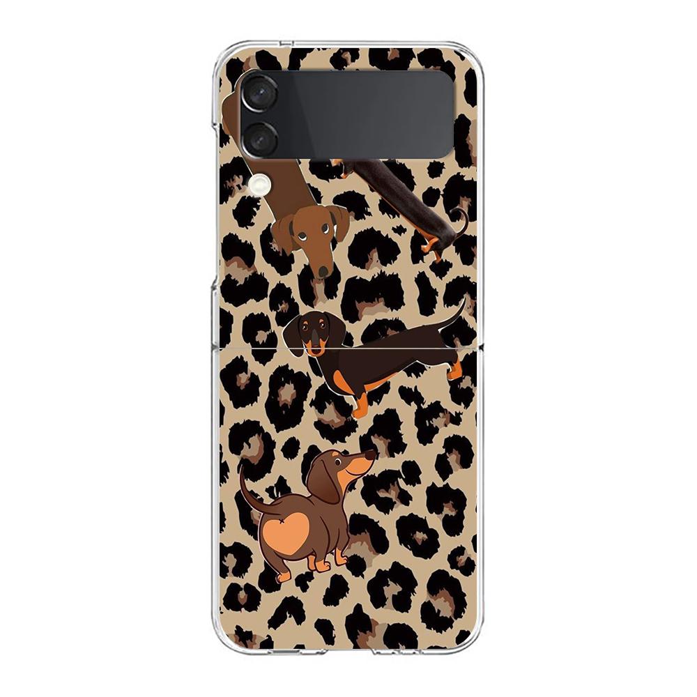 Transparent Phone Case For Samsung Galaxy Z Flip 3 4 5 6 7 Hard Folding PC Z Flip3 Flip4 Cover Cute Dachshund Bulldog
