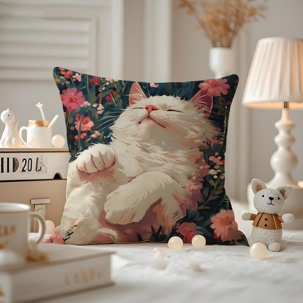 Наволочка для подушки Защита от пылевых клещей Наволочка Невидимая молния Шелковистый короткий плюш Чехол на диванную подушку Милый Масляная живопись Цветной кот 30cmx30cm