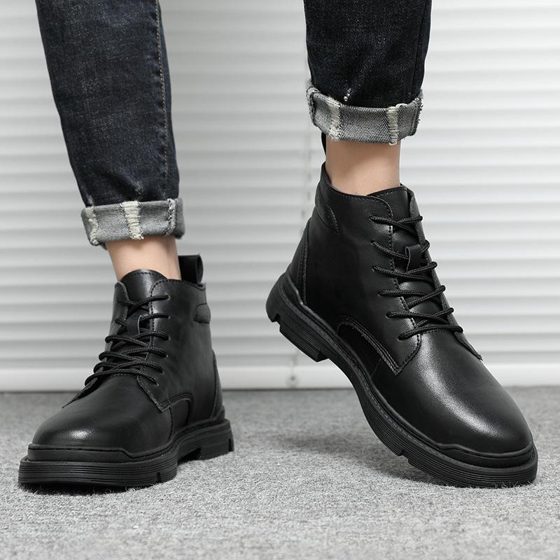 Newest Brand 2022 Autumn Genuine Leather Chelsea Boots For Men High Top Casual Shoes Retro Fashion Lace Up Martin Boots Men Shoes