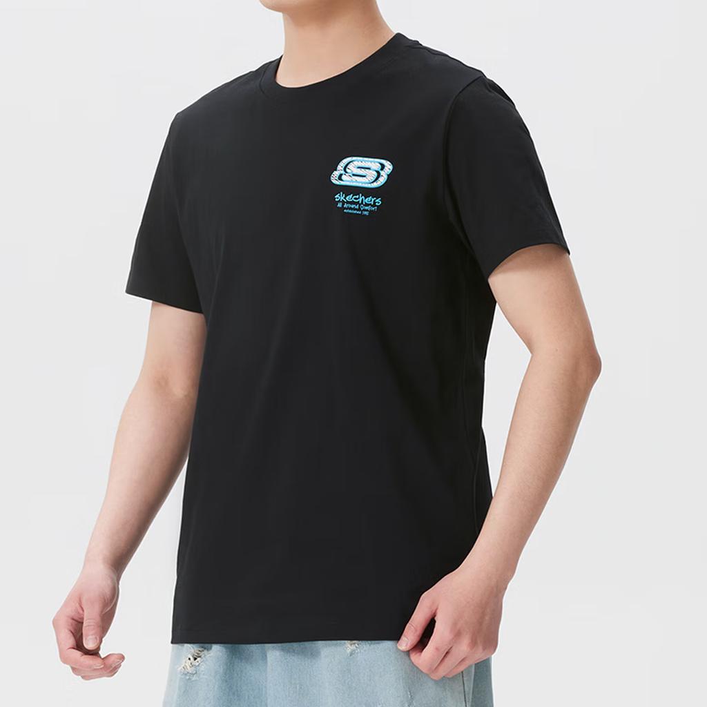 Skechers Logo Pattern Versatile Round Neck Pullover Breathable Short Sleeve T-Shirt Unisex T-Shirts Carbon-Black L224U137-0018