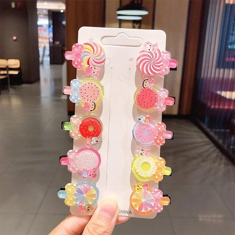 10PCS/Set Cute Cartoon Ice Cream Unicorn Hair Clips for Girls Lovely Fruit Hairpin Princess Barrettes Kids Hair Accessories Gift