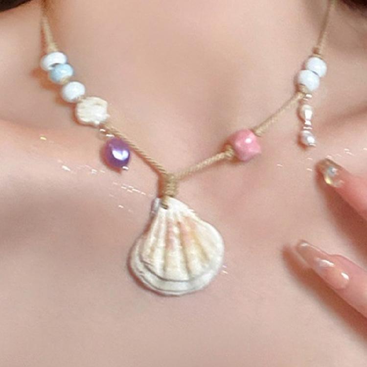 Natural Beaded Shell Necklace Lightweight Summer Jewelry Versatile Beachwear Accessory Gift for Women And Teens