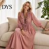 Quarter Sleeve Dress Women Summer Long Dress, 3/4 Ruffle V Neck Slimming Maxi Casual Loose Fit Flowy Beach Vacation Sundress