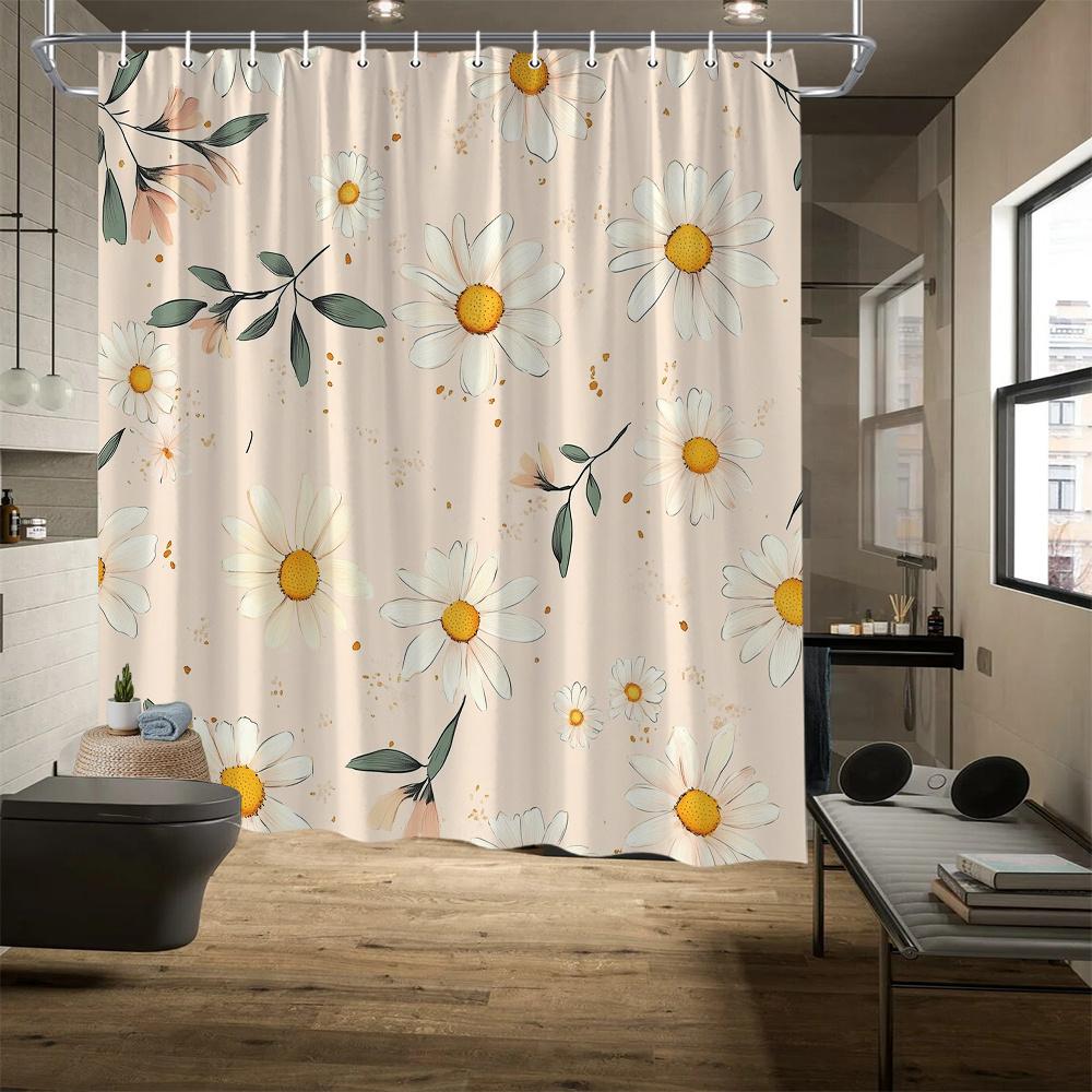 Plant Flower Shower Curtain - Natural Theme, Retro Art Pattern, Polyester, 12 Hooks, 70.8x70.8,Fashionable Bath & Bathroom Decor