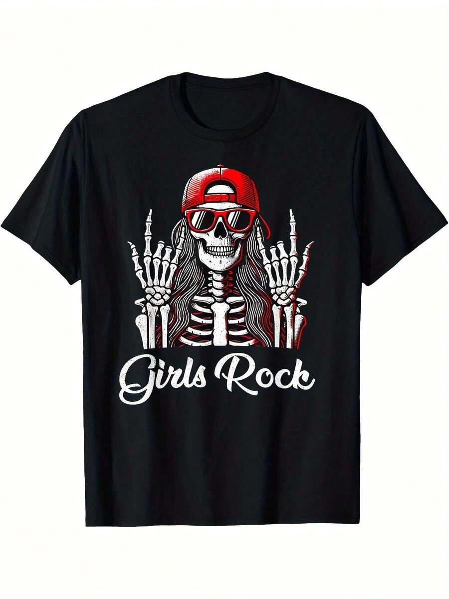 1pc Womens Rock Graphic TShirt Punk Rock Band Tee With Edgy Skull Music Notes Print Relaxed Fit S