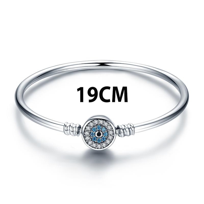BISAER 925 Silver Demon Eye Bracelets Blue Evil Eyes Bangles Pave Setting Zircon 17-21CM for Women Party Fine Jewelry