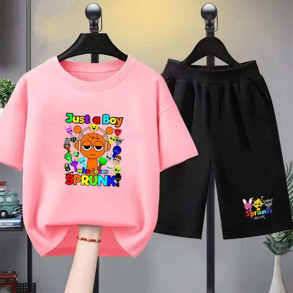 Summer Clothes Boys Girls Age 3-12 Tee+shorts suit Children Short Sleeve T-shirts Child  Casual Pink Black Fashion Game graphics