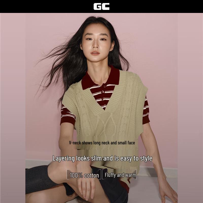 GIORDANO CONCEPTS Унисекс Жилет с V-образным вырезом, вязаный косами L