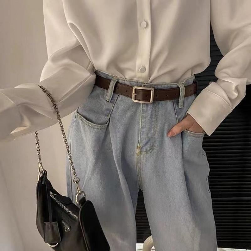 

Minimalist Pu Chic Leather Belt With Unique Buckle Options For Wear Stylish Brown Rectangle