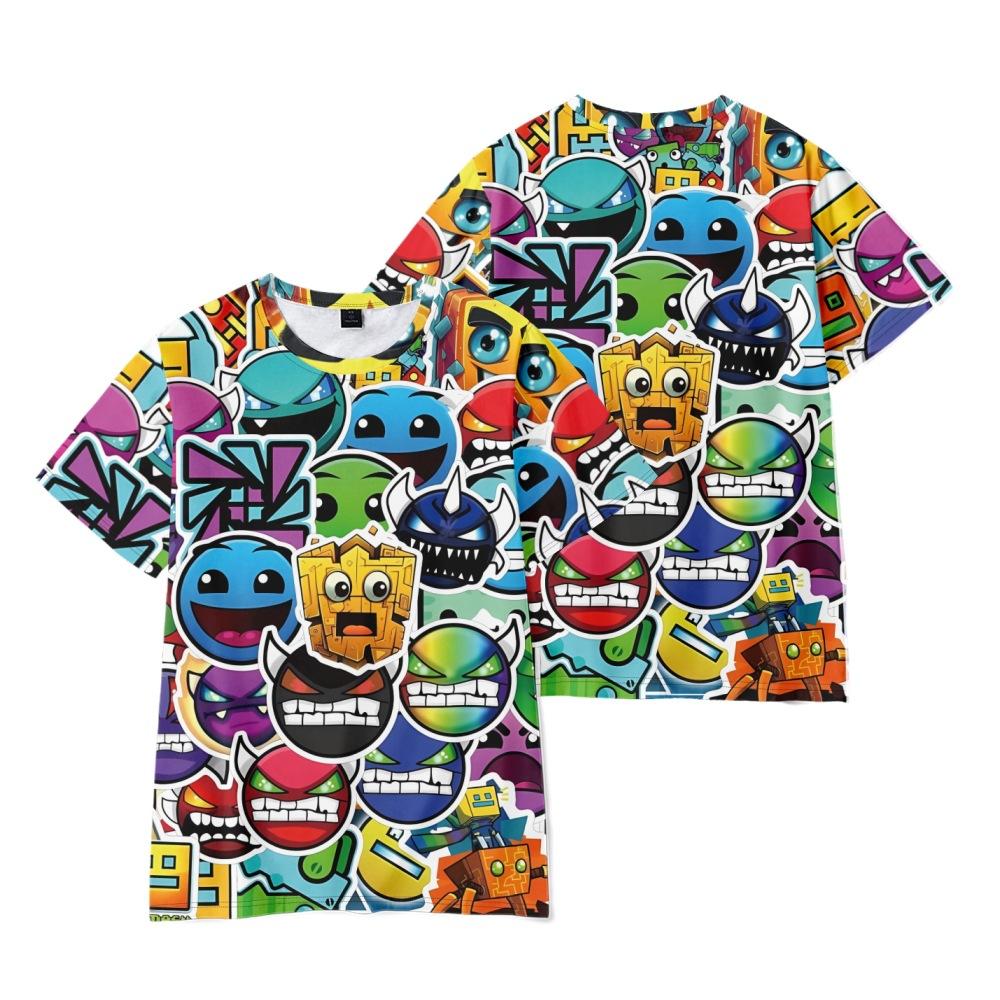 Summer Geometry Dash Tops Women Men's Round Neck Short Sleeved Lightweight Sports Jersey T-Shirt