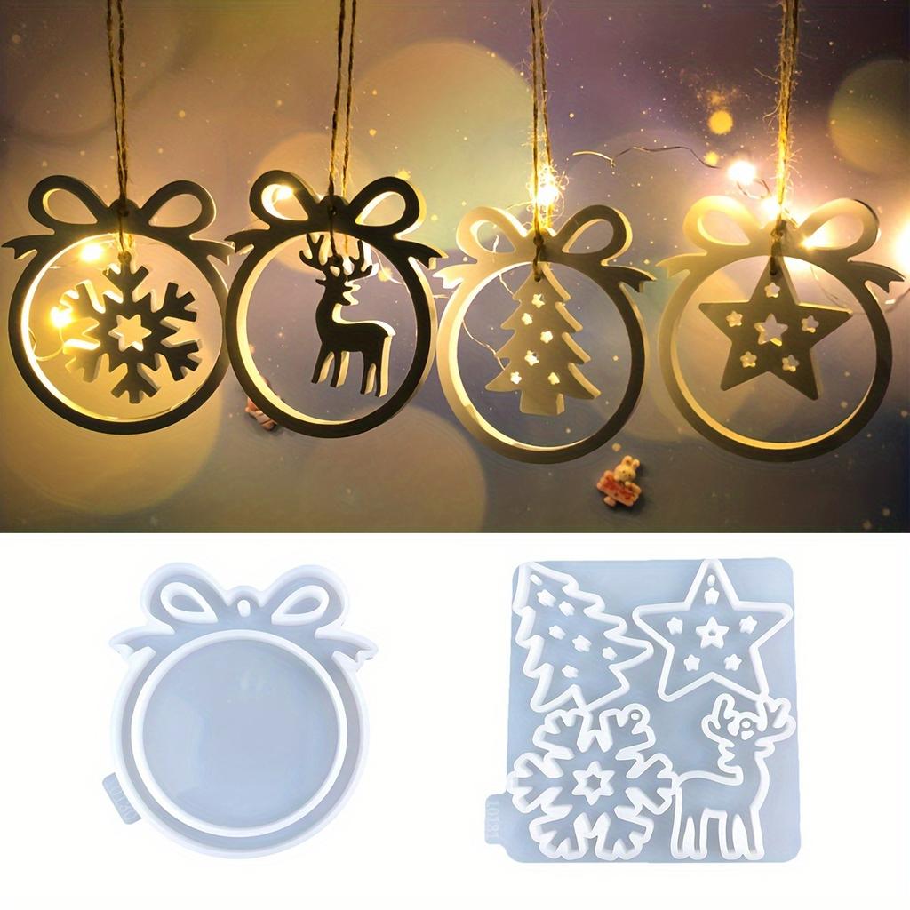 2 Pcs Set, Christmas Silicone Mold Set, Elk and Snowflake Pattern, Suitable for DIY Wall Decorations, Candle Holders and Home Decorations