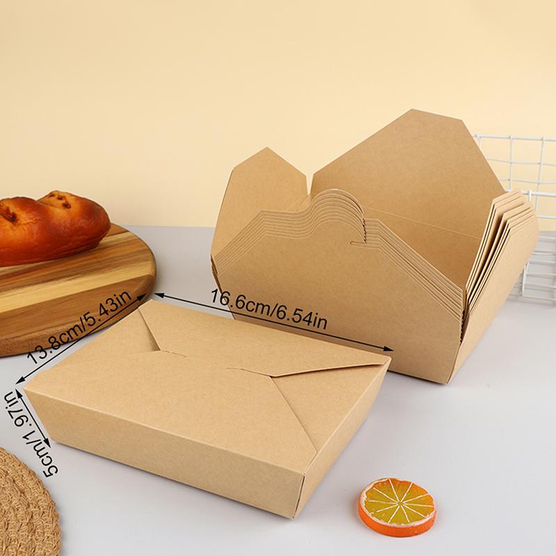 

10 шт. Одноразовая коробка для фаст-фуда Утолщенная крафт-бумага Складная упаковочная коробка Бенто Торт Мясо-гриль Салат Контейнер для еды Для Рест