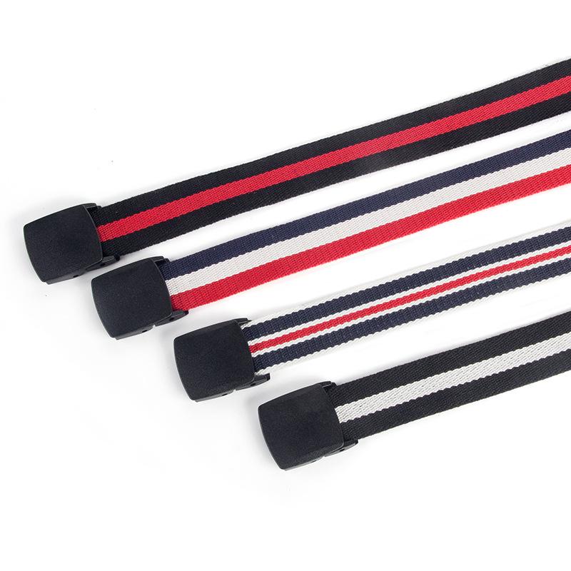 Striped Canvas Belt with POM Steel Buckle - Casual Woven Cotton Design