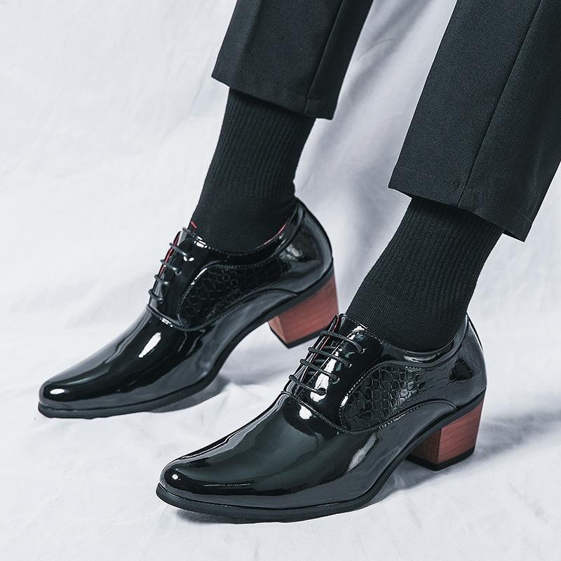 pointed high-heeled leather shoes men's British business and leisure heightening wedding shoes Korean version glossy hair stylist trendy shoes