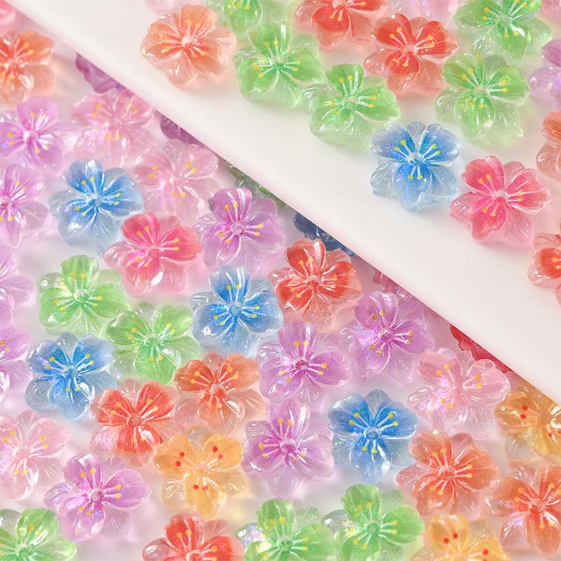 50Pcs 3D Flowers For Nails Charms Ice Translucent Gradient Blossom Manicure Art Flower Luminous Decoration For Nails Design