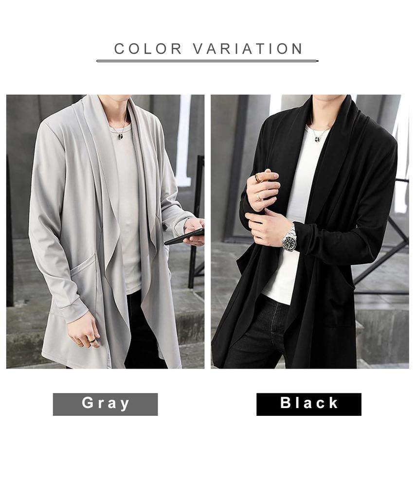 J.STORE Men's Long Cardigan, Flattering, Stylish, with Pockets, Long Sleeves, Gray, Size 5A-J02-GYM