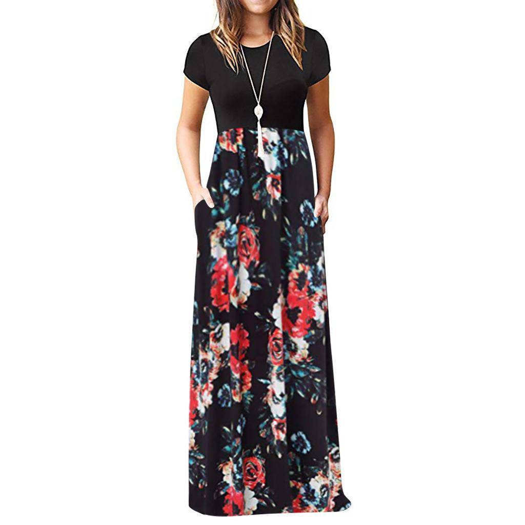IHUASU Short Sleeve Printed Dress Long Skirt
