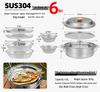 CLS 4.3L Stainless Steel Outdoor Steamer Pot - Portable for Rice, Noodles, Soup Cooking, with Steaming Basket