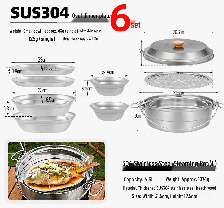 CLS 4.3L Stainless Steel Outdoor Steamer Pot - Portable for Rice, Noodles, Soup Cooking, with Steaming Basket