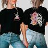 Tricou cu schelet floral pentru tehnicieni radiologi pentru femei, tricouri cu schelet pentru radiologie, tricouri de groază pentru Halloween, mânecă scurtă, îmbrăcăminte de stradă pentru femei
