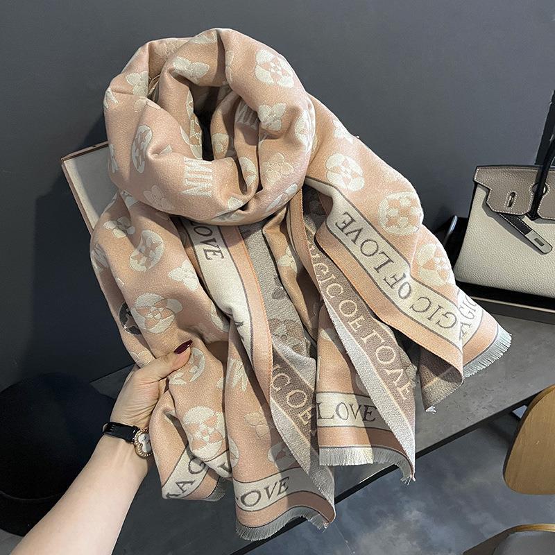 New Korean Style Printed Faux Cashmere Scarf for Women Air Conditioned Shawl New Double Sided Thickened Scarf for Autumn and Winter