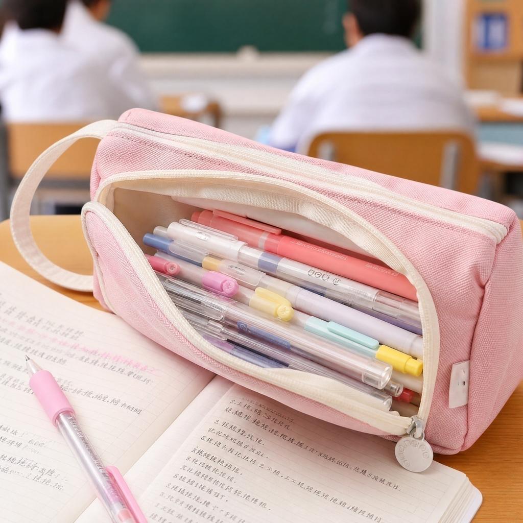 Triangular Twill Color Pencil Case Large Capacity Multipurpose Storage Bag for School Supplies