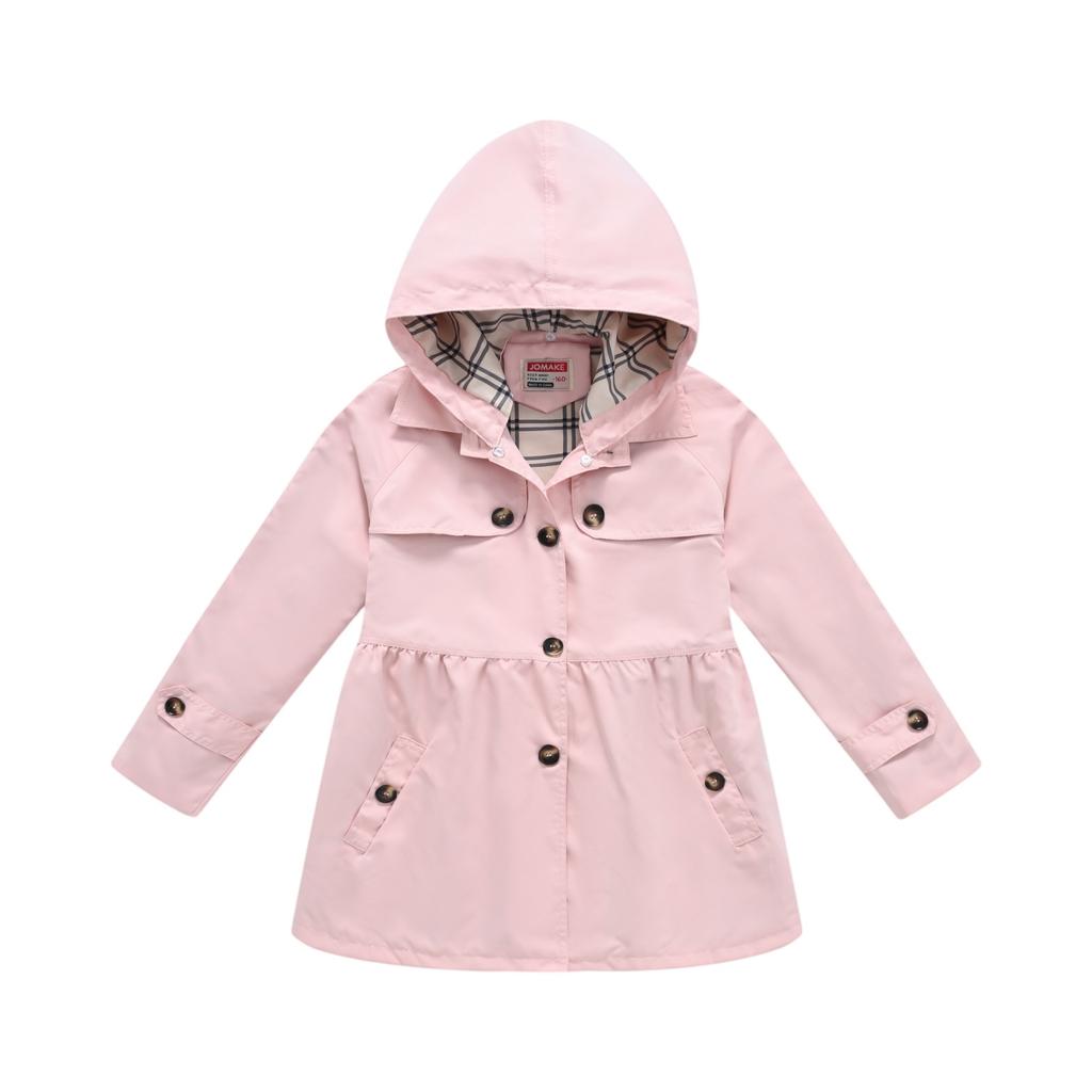Mädchen Trenchcoat mit abnehmbarer Kapuze - Einfarbiger Mantel mit Gürtel