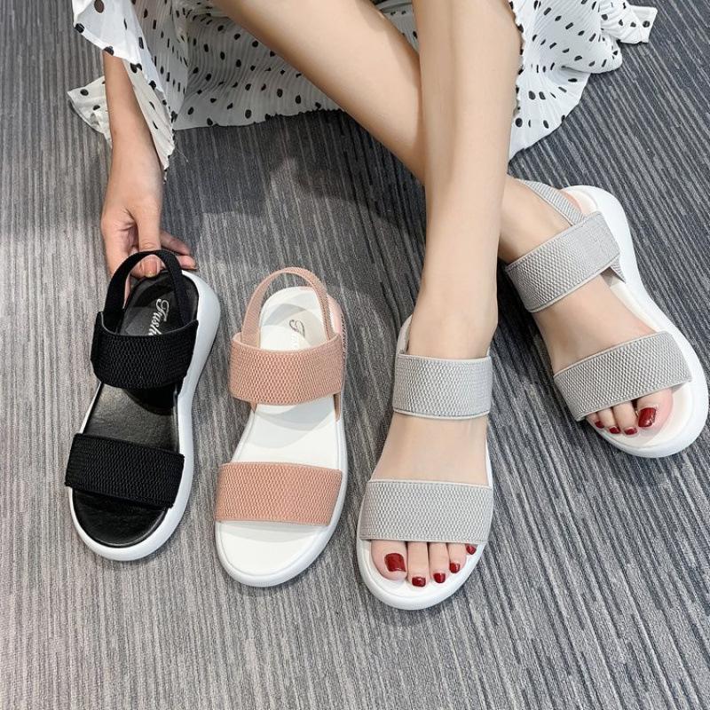 Sports sandals women's elastic elastic 2021 summer new student flat-bottomed outer wear fairy style Roman beach women's shoes