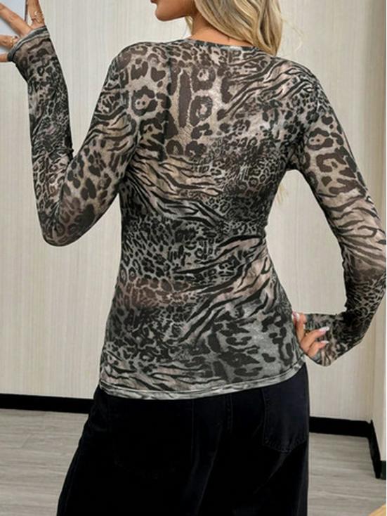 2026 Chic Leopard Print Mesh Bodysuit Top for Women